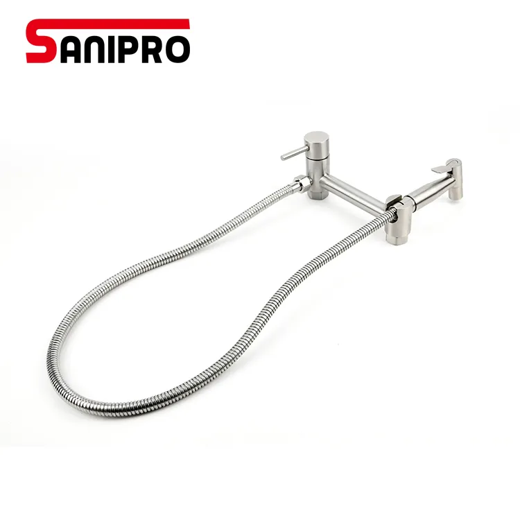 SANIPRO Brass Toilet Concealed Hot and Cold Bidet Spray Faucet Set Bathroom Brushed Nickel Hand Held Sprayer Shattaf Bidet