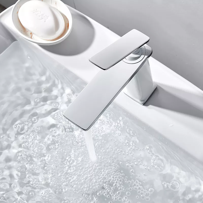 SANIPRO Luxury White Lavatory Brass Waterfall Washbasin Faucet Water Tap Hot and Cold Bathroom Sink Basin Mixer Faucets