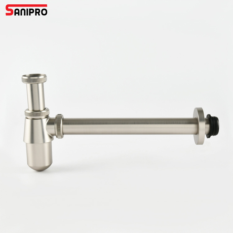 SANIPRO ABS Plastic Round Bathroom Wash Basin Bottle Trap Nickel Brushed Drainer Pipe P-trap Sink Waste Drain Siphon