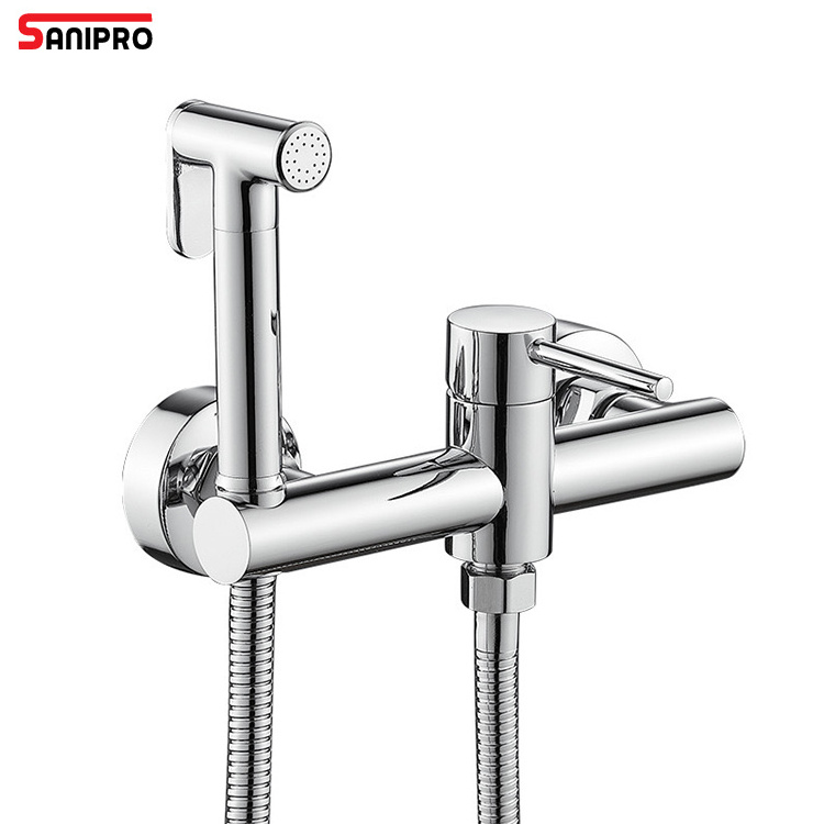 SANIPRO Toilet Shattaf Sprayer Douche Hygienic Shower Chrome Faucet Wall Mounted Handheld Bidet Spray Set