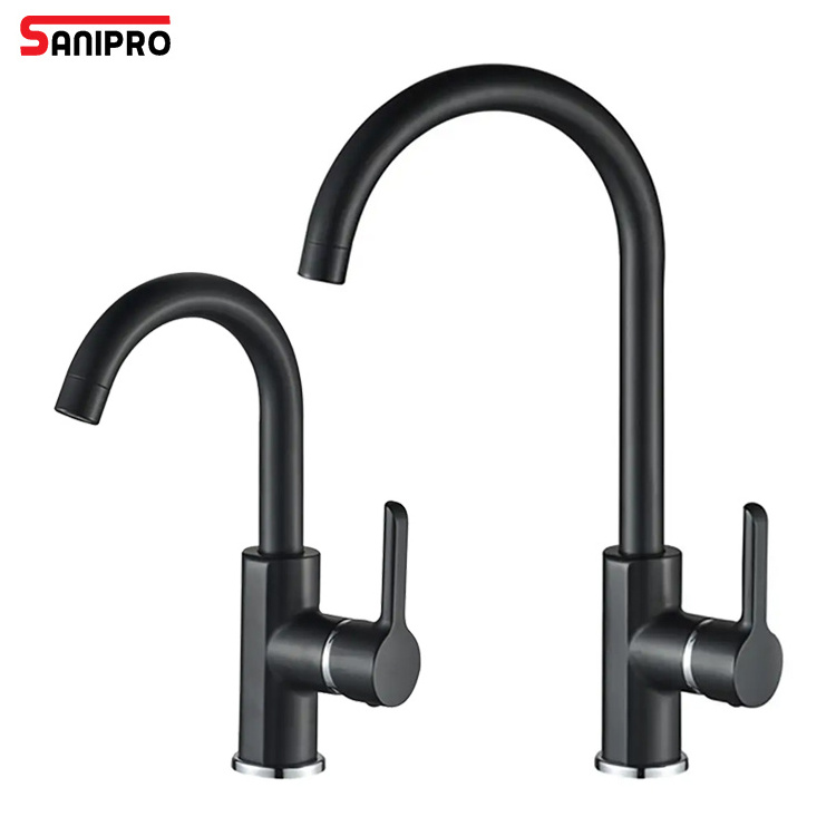 SANIPRO Black Flexible Tube Pull Out Water Taps Chrome Universal Pipe Hot Cold Kitchen Sink Mixer Zinc Alloy Faucet