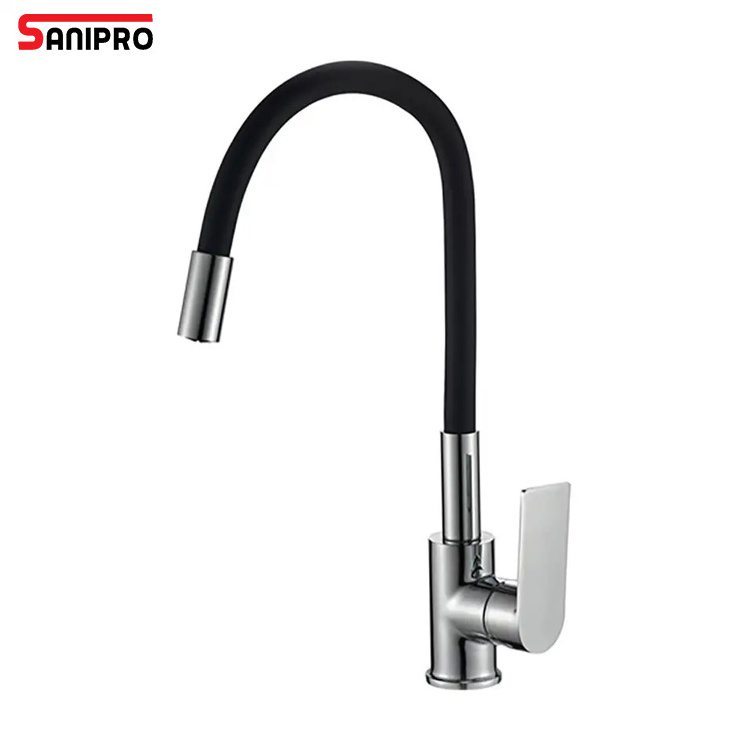 SANIPRO Black Flexible Tube Pull Out Water Taps Chrome Universal Pipe Hot Cold Kitchen Sink Mixer Zinc Alloy Faucet