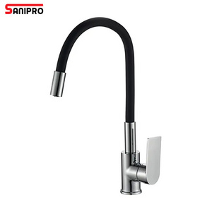 SANIPRO Black Flexible Tube Pull Out Water Taps Chrome Universal Pipe Hot Cold Kitchen Sink Mixer Zinc Alloy Faucet