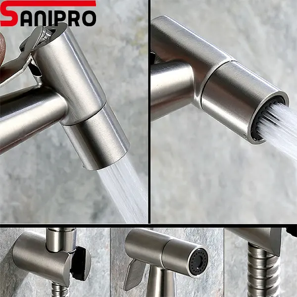 SANIPRO Wall Hung Stainless Steel Toilet WC Jet Shattaf Bidet Spray Muslim Handheld Sprayer Health Faucet Mixer Shower Tap Set