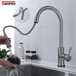 SANIPRO SS304 Automatic Sensor Sink Kitchen Mixer Water Tap 360 Degree Rotation Flexible Touchless Faucet with Pull Down Sprayer