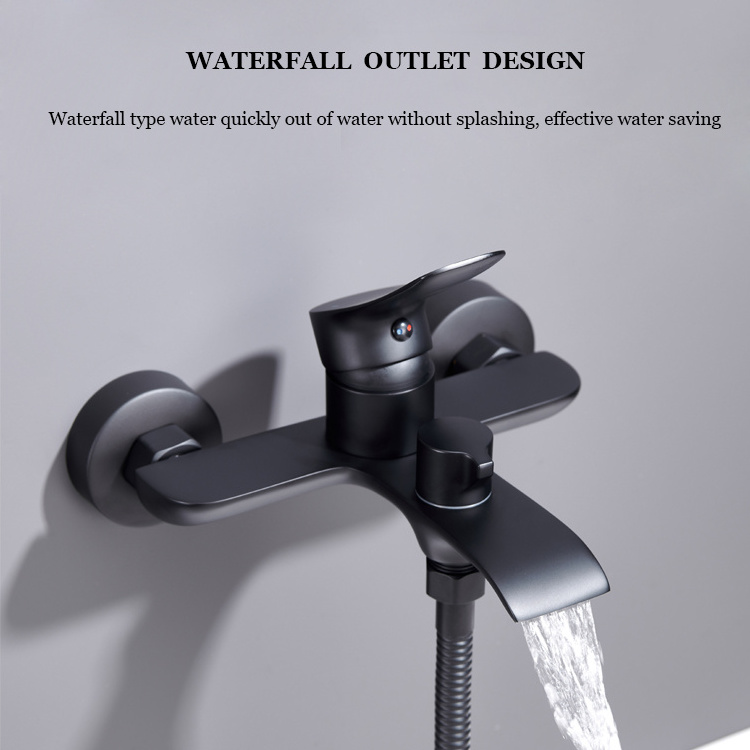 SANIPRO New Design Black Brass Waterfall Bathroom Mixer Tap Rain Slide Bar Shower Hand Set Wall Mounted Bath Tub Shower Faucet