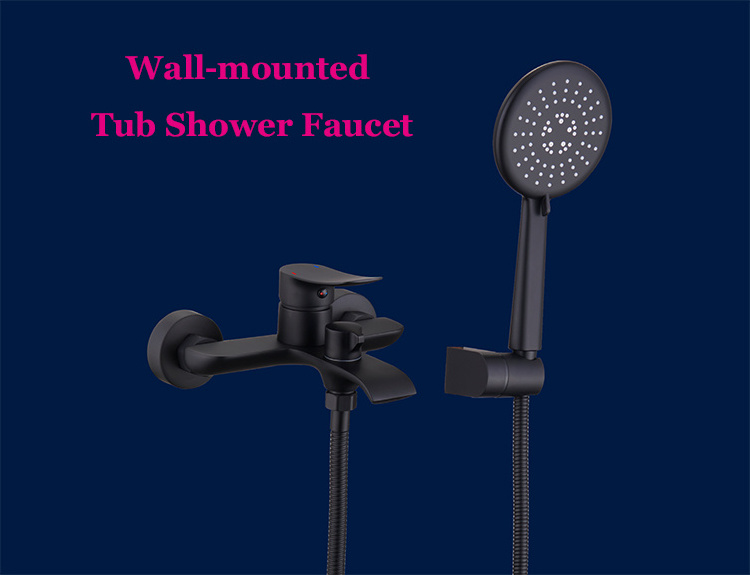 SANIPRO New Design Black Brass Waterfall Bathroom Mixer Tap Rain Slide Bar Shower Hand Set Wall Mounted Bath Tub Shower Faucet