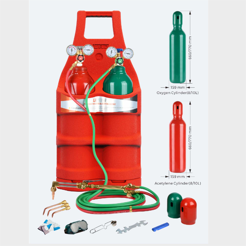 Uweld 8L Portable twin tote Oxygen Acetylene Oxy gas Welding Cutting Weld Torch Tank