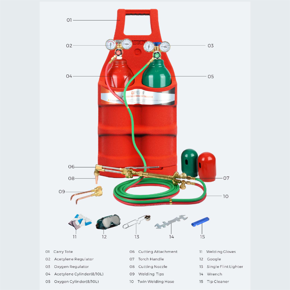 Uweld 8L Portable twin tote Oxygen Acetylene Oxy gas Welding Cutting Weld Torch Tank