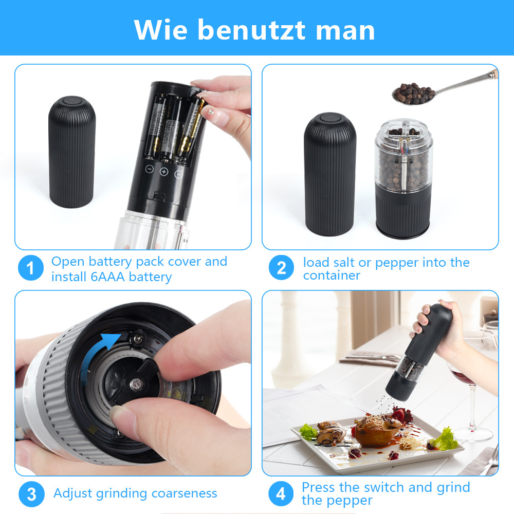 B02-0257  Electric ABS Battery Operated Salt And Pepper Mill Set Soft Feel Electric Plastic Salt Pepper Mill