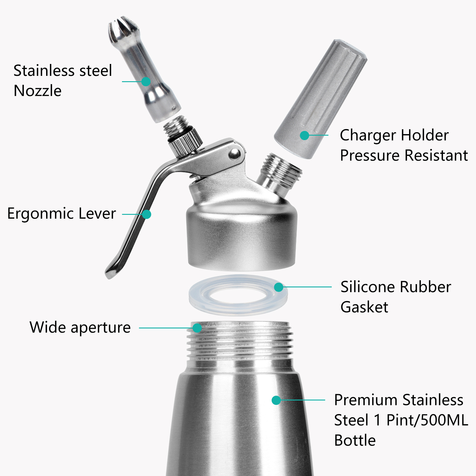 103-0012 Customized 500ML Stainless Steel Professional Whipped Cream Dispenser with 3 Nozzles Whipped Cream Dispen