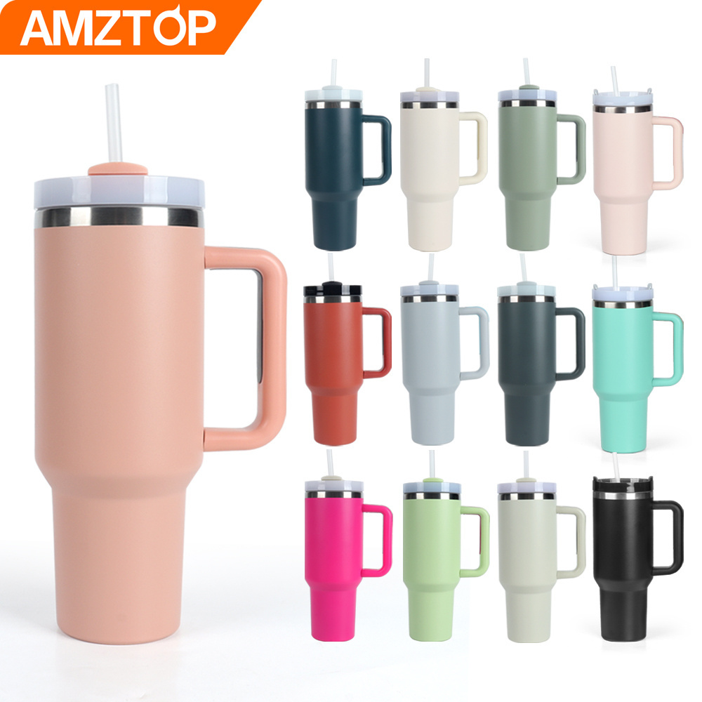 B80-0056 Amz Hot Selling Wholesale Custom Logo Outdoor Beer Mug 40oz Stainless Steel Tumbler With Handle And Straw Coffee Mug