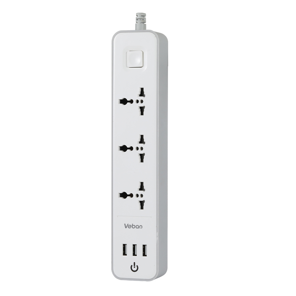 Multiple Power Strip Surge Protector 10A 13A multi  Plug Socket with 3 USB Charger 2m 3m Extension Cord for Computer TV