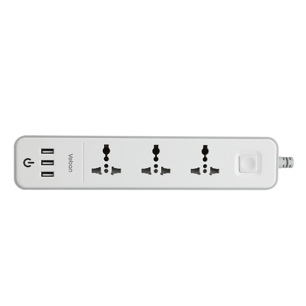 Multiple Power Strip Surge Protector 10A 13A multi  Plug Socket with 3 USB Charger 2m 3m Extension Cord for Computer TV