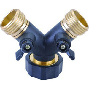 2-way aluminium hose shut-off valve w/rubber cover garden hose connector metal male connector