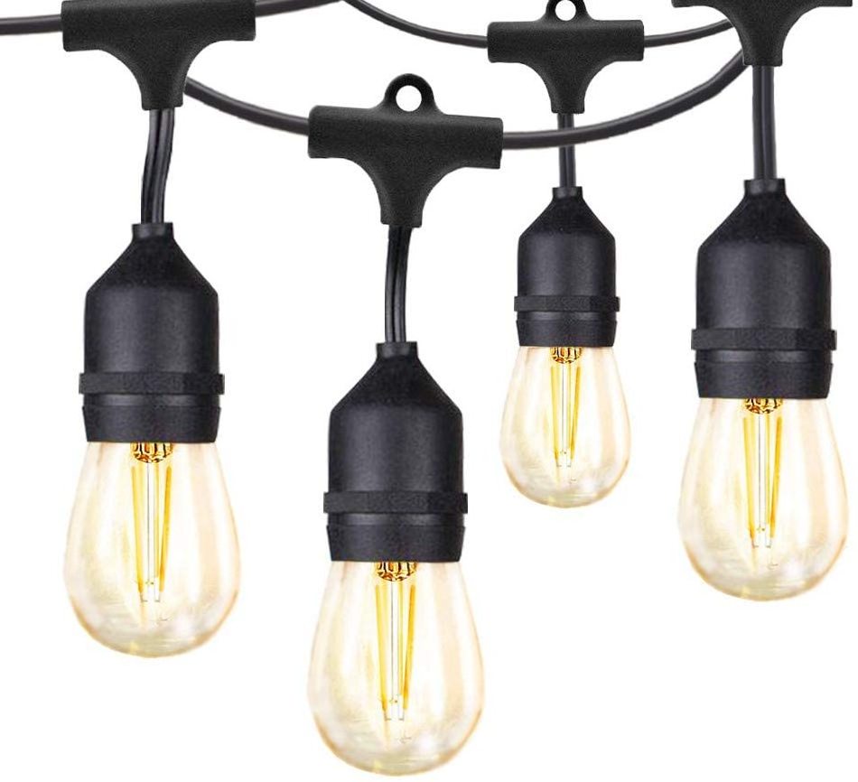 LED Outdoor Commercial 48ft with 15 Dropped Sockets 2W LED S14 Bulbs included Weatherproof Vintage Edison String Light