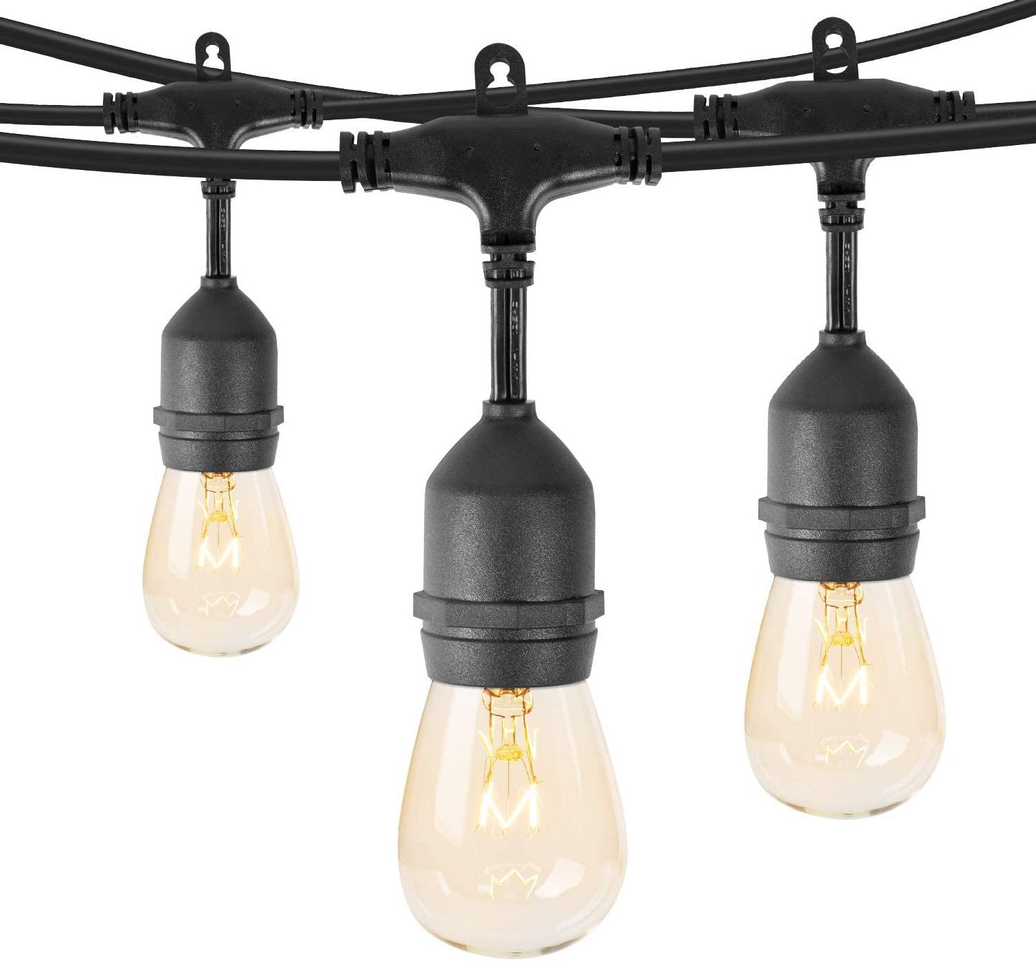 LED Outdoor Commercial 48ft with 15 Dropped Sockets 2W LED S14 Bulbs included Weatherproof Vintage Edison String Light