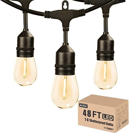 WANGUI LED Outdoor Commercial 100ft with 30 Dropped Sockets 1W LED S14 Bulbs included Weatherproof Vintage Edison String Light