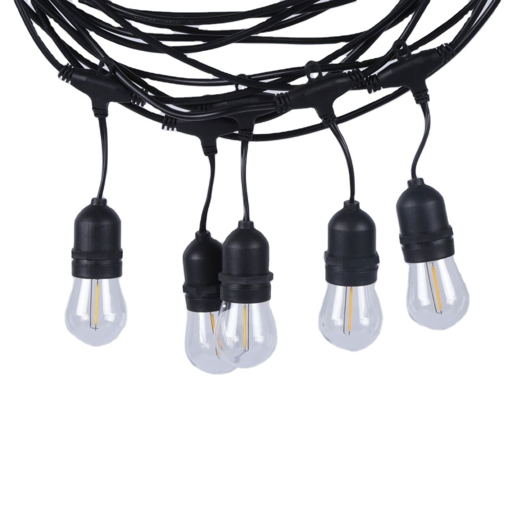 WANGUI LED Outdoor Commercial 100ft with 30 Dropped Sockets 1W LED S14 Bulbs included Weatherproof Vintage Edison String Light