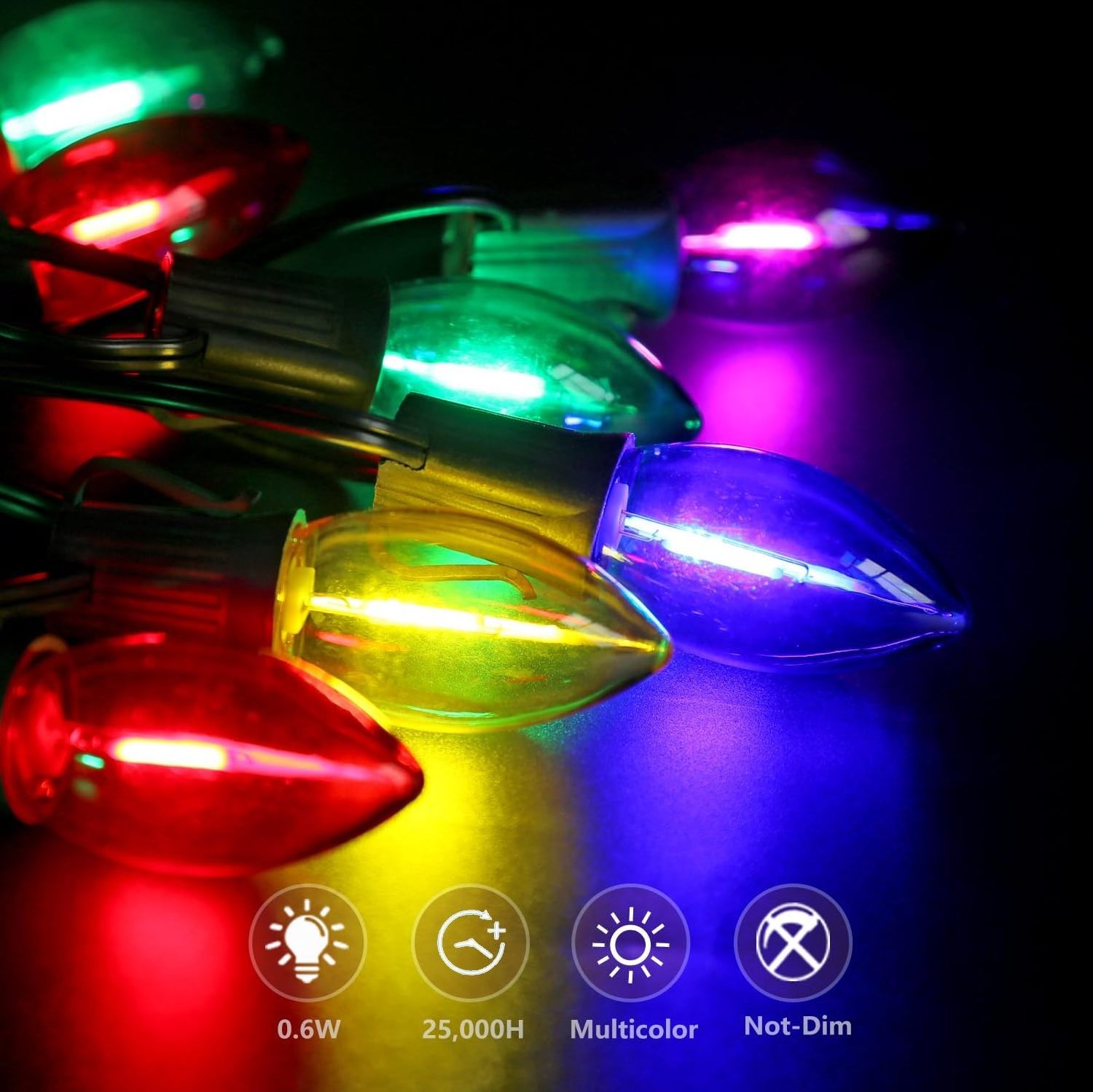 Customized UK 25FT 25 lights C7 Ceramic Multicolor Incandescent bulbs glow Hanging Christmas Light Outdoor Patio String Lights