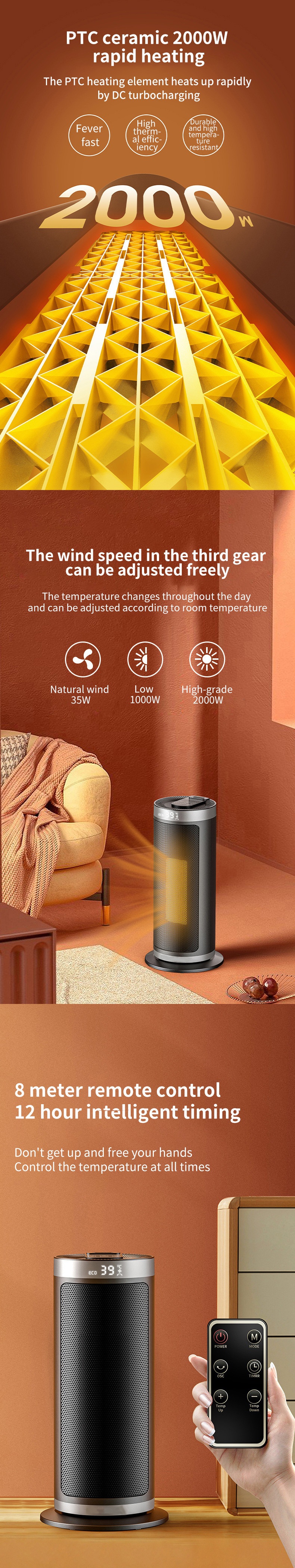 Room heater Indoor Use Electric Ceramic Space Heater Portable Heaters Fan for Office and Bedroom with Adjustable Thermostat