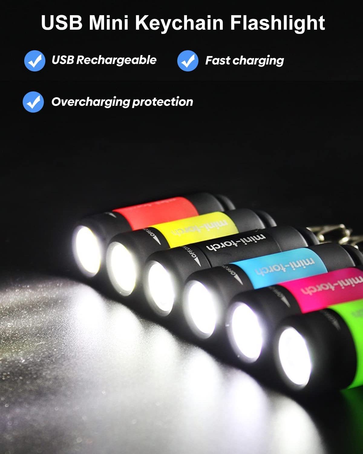 Custom Logo Promotion Gift Waterproof Mini Rechargeable LED Light USB Flashlight Lamp Torch Pocket Keychain