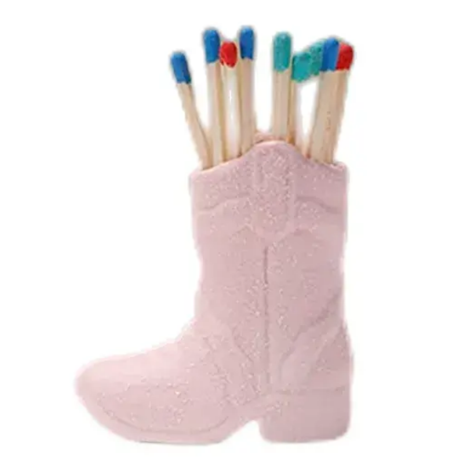 Cowboy Boot Matchstick Holder With Striker, Ceramic Match Striker