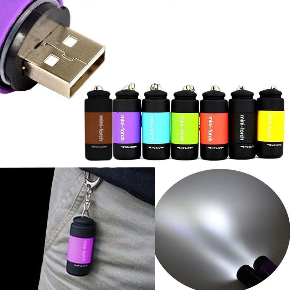 Custom Logo Promotion Gift Waterproof Mini Rechargeable LED Light USB Flashlight Lamp Torch Pocket Keychain