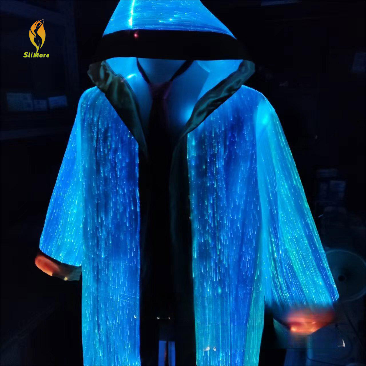 Glowing LED Light Luminous Clothing Robe Hoodie Cloak Fiber Optic Clothing Coat Stage Dance Rave Gear Costume Wear for Men Women