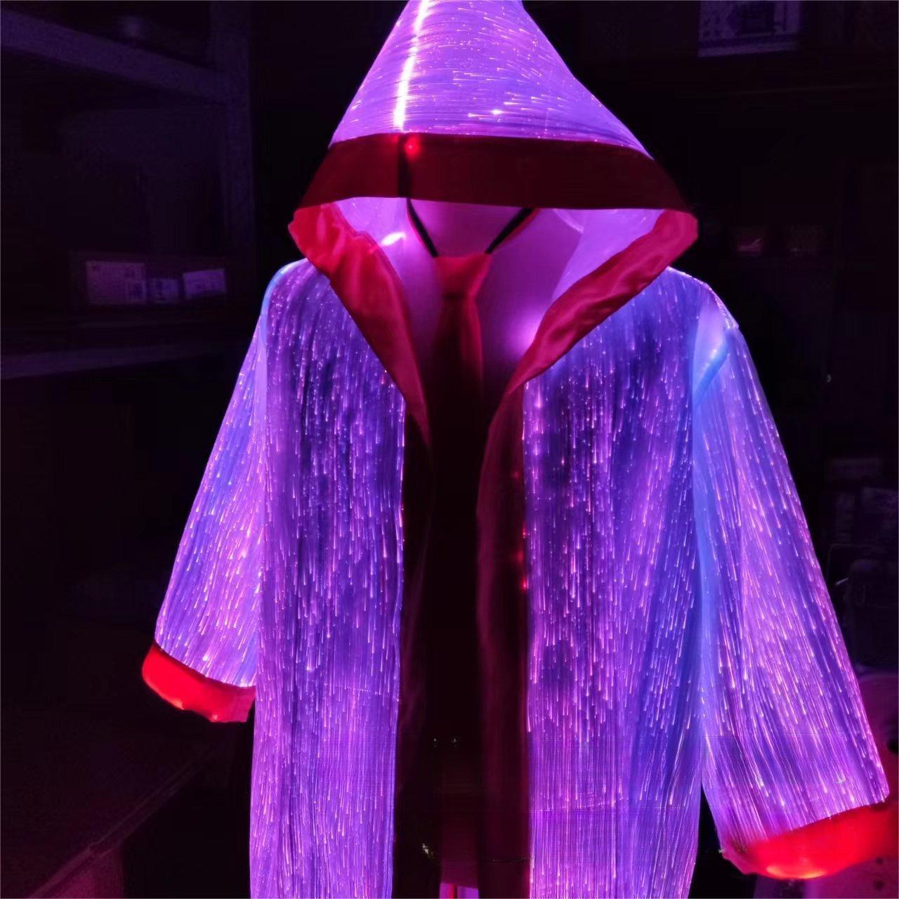 Glowing LED Light Luminous Clothing Robe Hoodie Cloak Fiber Optic Clothing Coat Stage Dance Rave Gear Costume Wear for Men Women