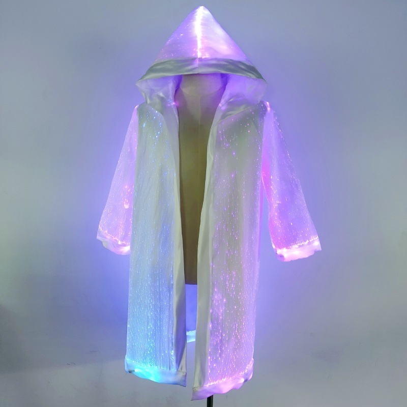 Glowing LED Light Luminous Clothing Robe Hoodie Cloak Fiber Optic Clothing Coat Stage Dance Rave Gear Costume Wear for Men Women