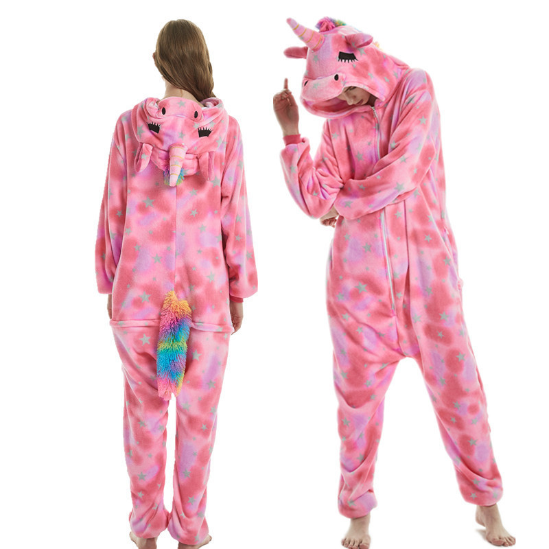 Winter Adult Children Animal Pajamas Custom Plush Flannel Unicorn Pijama Jumpsuit Sleepwear Jumpsuit with Hoodie