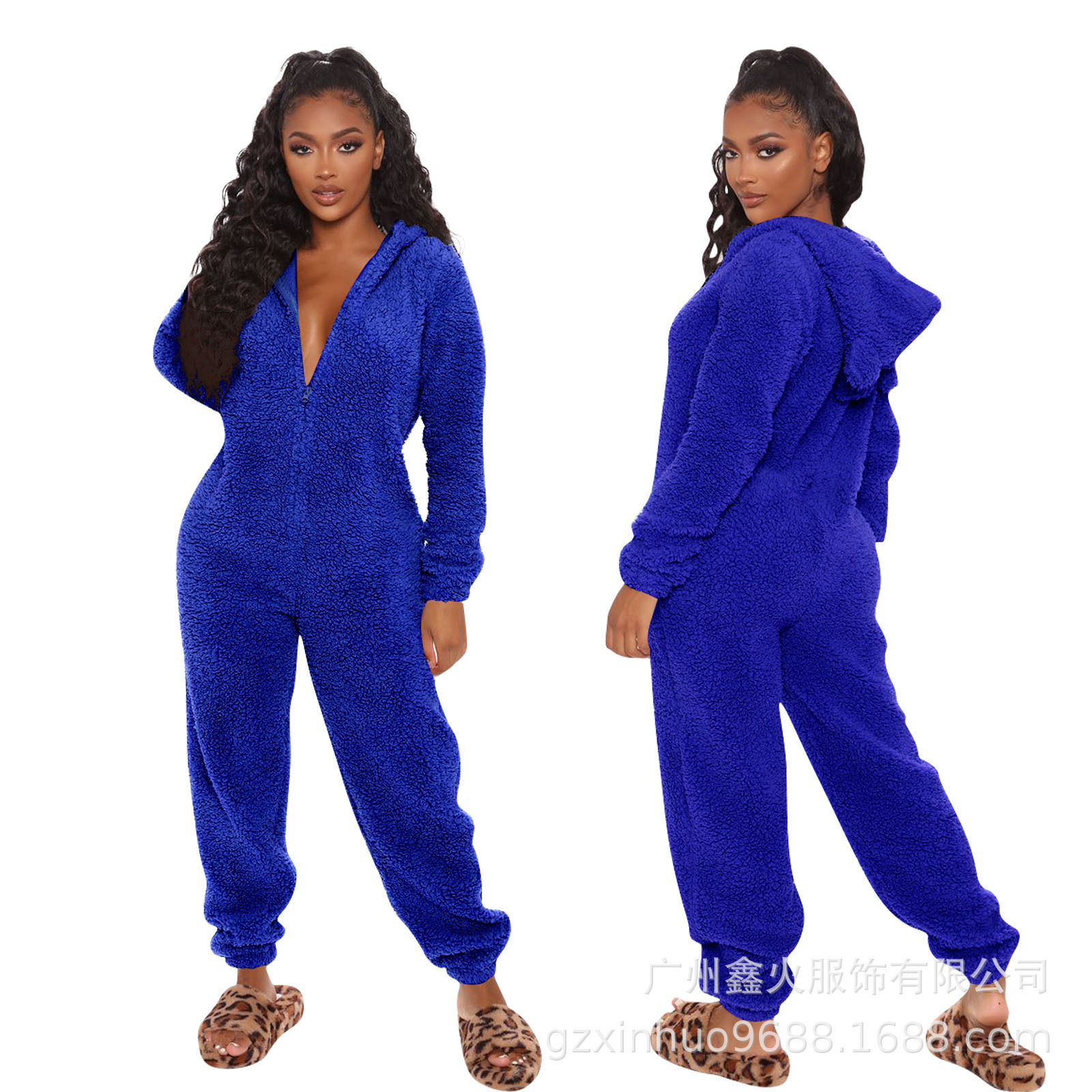 Hooded One Piece Romper Teddy Sleepwear Pjs Plush Shaggy Warm Velour Pajamas Velvet Jumpsuit Lounge Wear for Women