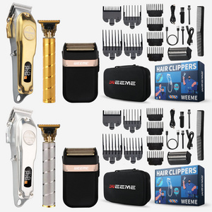 Rechargeable cordless hair clipper kit, LCD display hair clipper three piece set, oil head electric hair clipper care set