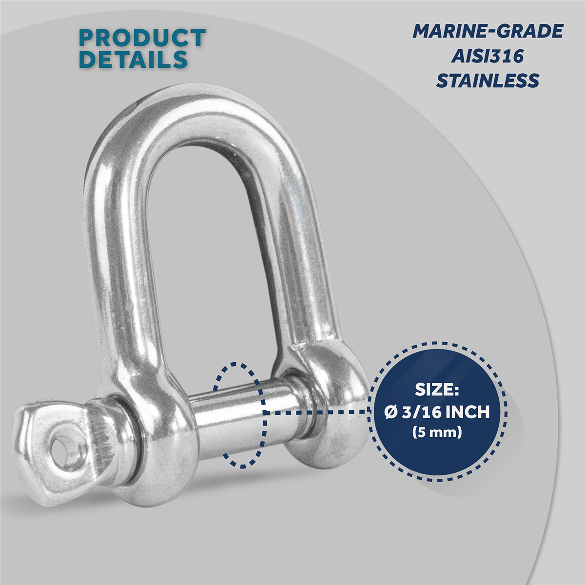 D.shackles Cheap Price Wildcat Ss316 Marine Hardware Big D Shaped Ring Shackle D 316 30mm 12mm 2.5t Stainless Steel 5/8