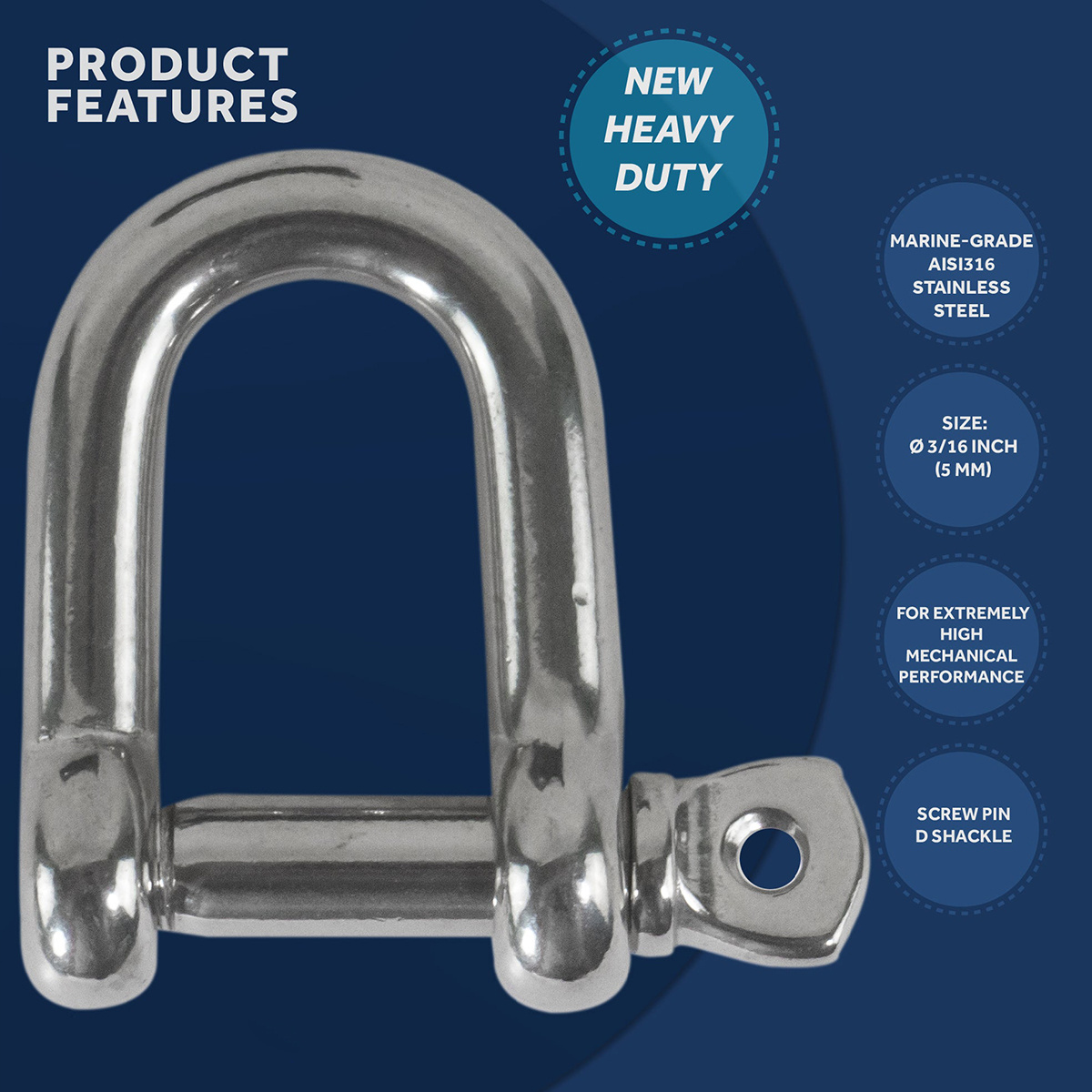 D.shackles Cheap Price Wildcat Ss316 Marine Hardware Big D Shaped Ring Shackle D 316 30mm 12mm 2.5t Stainless Steel 5/8