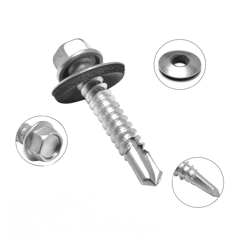 Self-Drilling Hexagonal Tek Screws M6.3*50 DIN7504K Hex Washer Head Self Drilling Screw With EPDM Bonded Sealing Washer