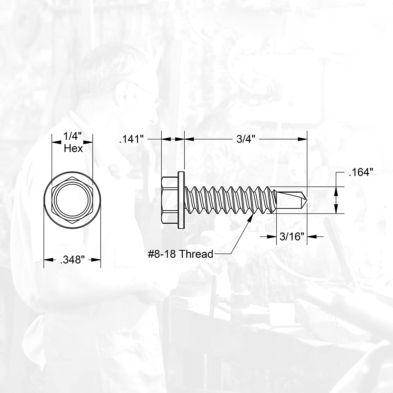 Self-Drilling Hexagonal Tek Screws M6.3*50 DIN7504K Hex Washer Head Self Drilling Screw With EPDM Bonded Sealing Washer