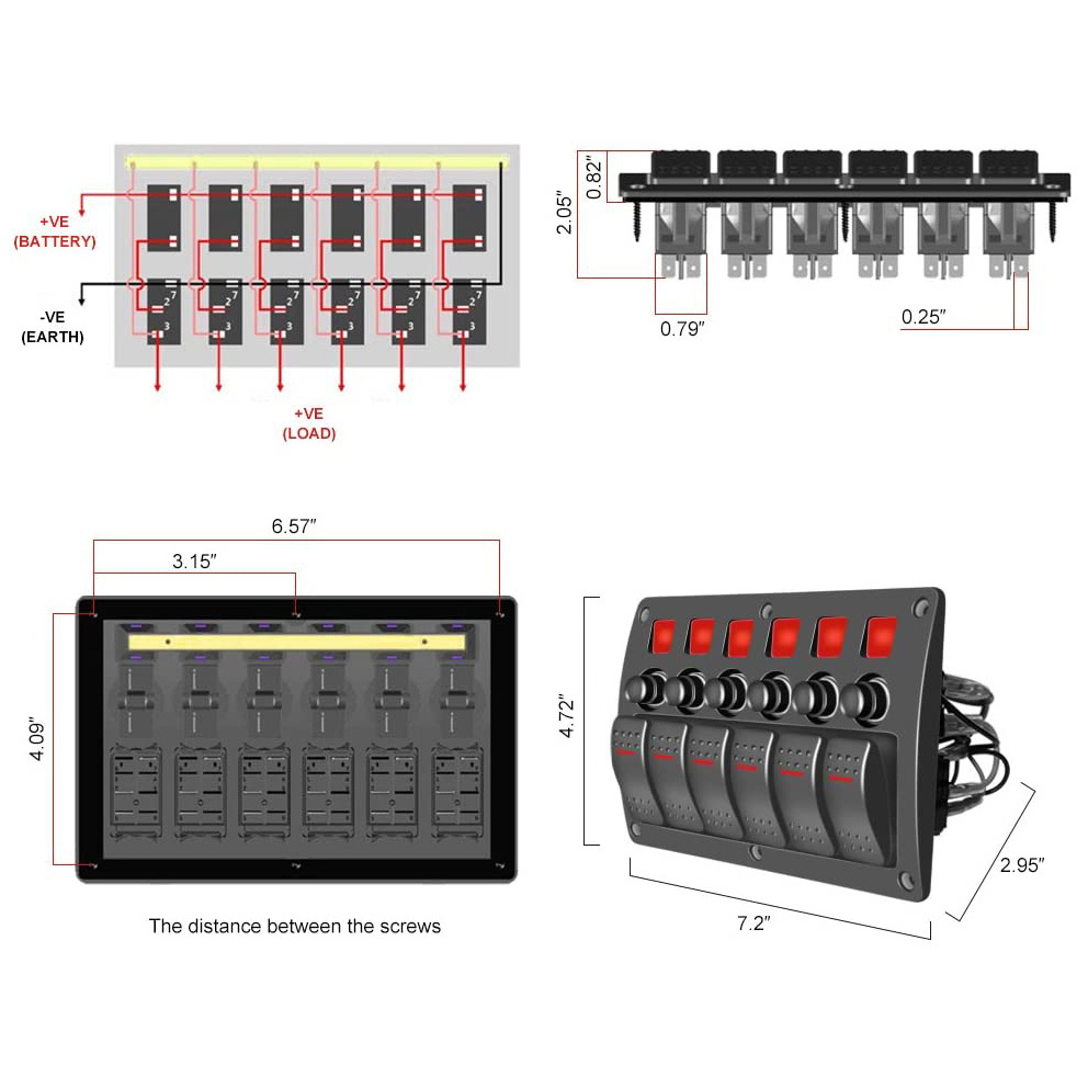 Marine Rocker Switch Panel 12 V Waterproof LED Toggle Switch with Lamp with Fuse Circuit Breaker Protection Control Mounting