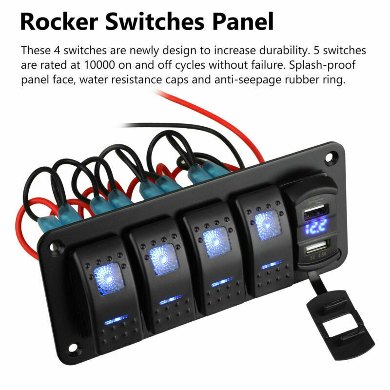 Marine Rocker Switch Panel, 5-Port 12V-24V with Light LED Colour Switch Toggle and USB Car Charger Combination Switch Panel