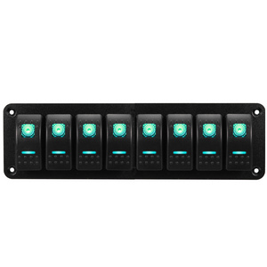 Green  8 Gang Rocker Switch Panel Waterproof, 12V/24V Toggle Premium ON-Off Car Boat Switch Panel Red LED