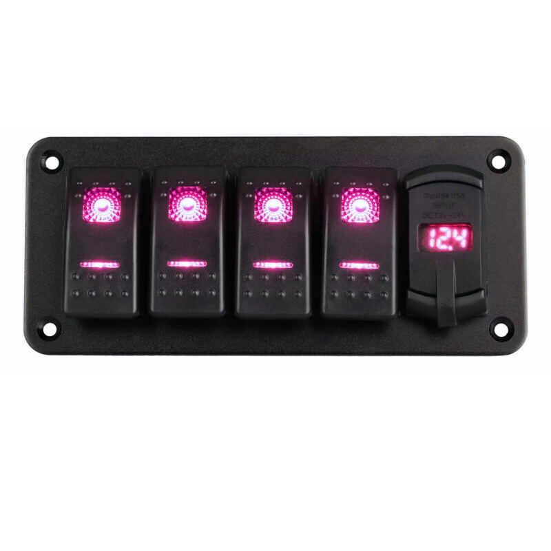 Marine Rocker Switch Panel, 5-Port 12V-24V with Light LED Colour Switch Toggle and USB Car Charger Combination Switch Panel