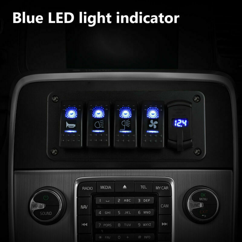 Marine Rocker Switch Panel, 5-Port 12V-24V with Light LED Colour Switch Toggle and USB Car Charger Combination Switch Panel