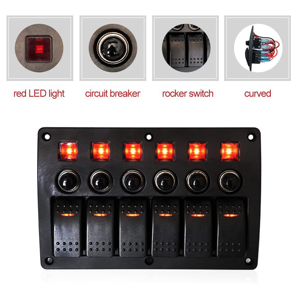 Marine Rocker Switch Panel 12 V Waterproof LED Toggle Switch with Lamp with Fuse Circuit Breaker Protection Control Mounting