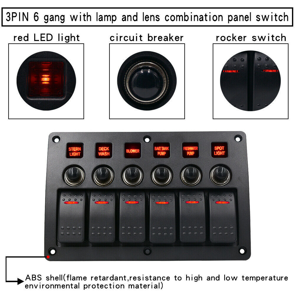 Marine Rocker Switch Panel 12 V Waterproof LED Toggle Switch with Lamp with Fuse Circuit Breaker Protection Control Mounting