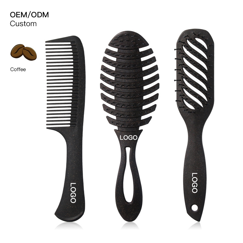 Eco Friendly coffee grounds detangling Paddle Hair Brush vent Hair Brush Set for travelling Hair Comb And Brush Set