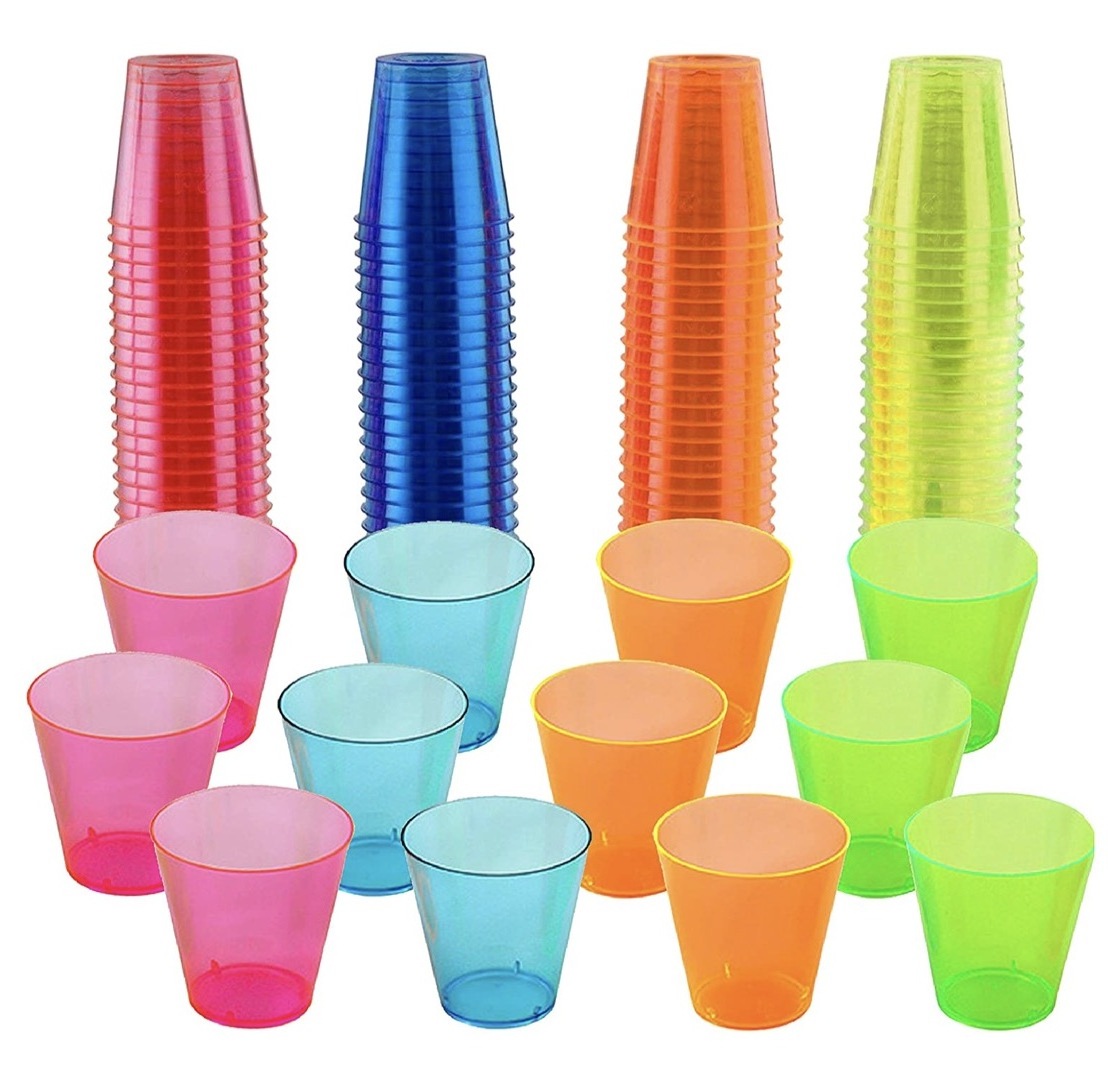 Disposable 1oz Neon Plastic Party Jello Shot Glass Glasses Cup