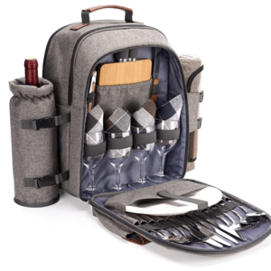 Picnic Backpack Set for 4 Person with Cooler Compartment Insulated Bottle/Wine Holder Fleece Blanket and Cutlery Picnic Bag