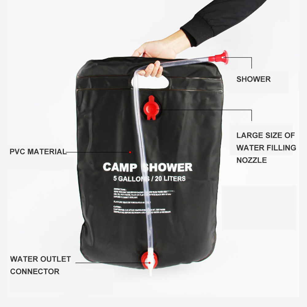 20L Portable Camping Shower Pump 5 gallons Energy Heating Pipe Bag Solar Water Heater Outdoor Hiking Travelling Beach Shower