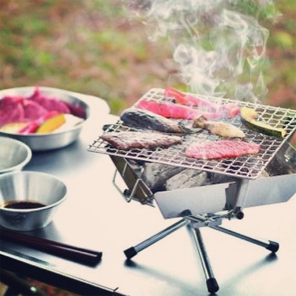 Multi Purpose 304 Stainless steel BBQ Camping Picnic Grill Assembly Required Charcoal Wood Stove for Bonfire & Cooking